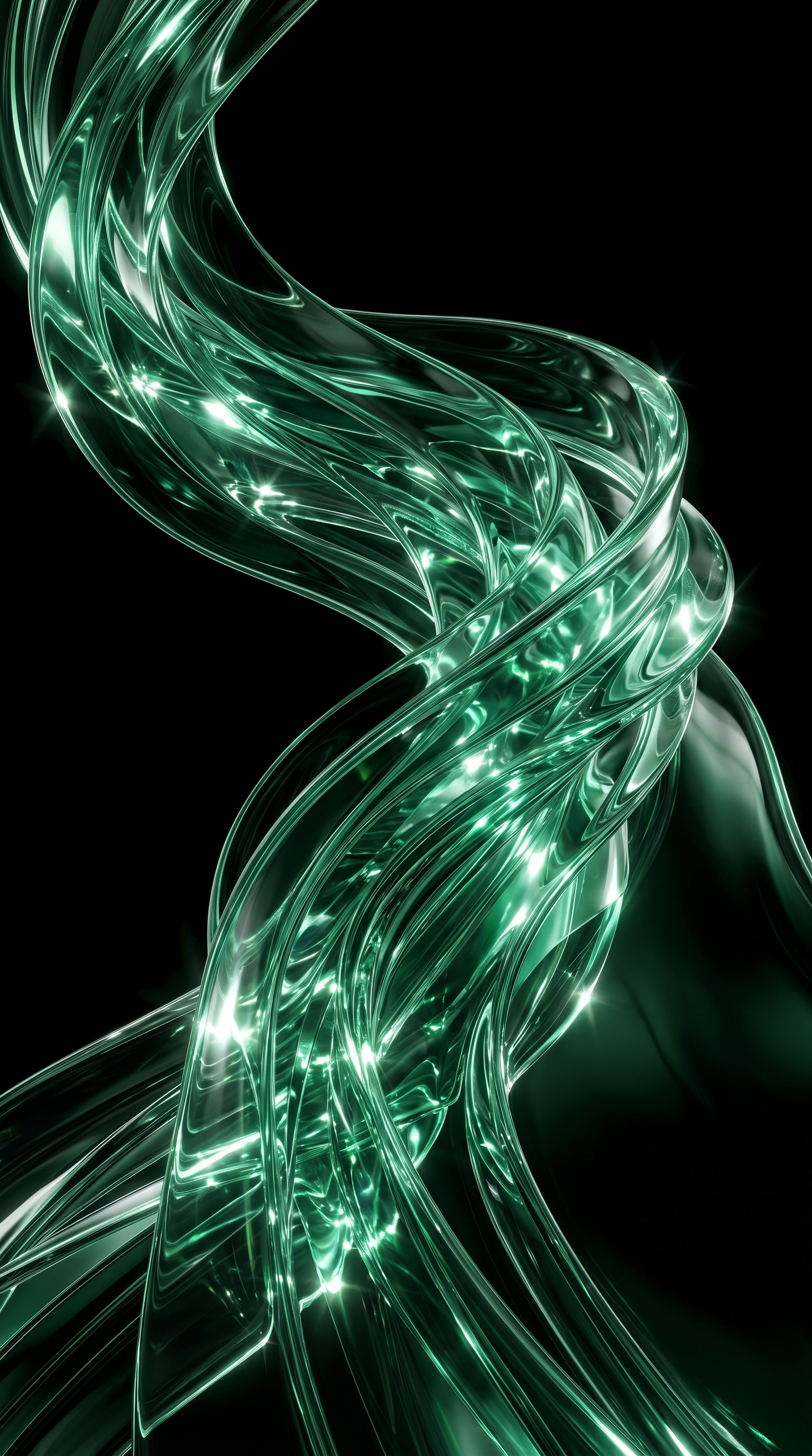 Emerald Glass Waves In Black Void